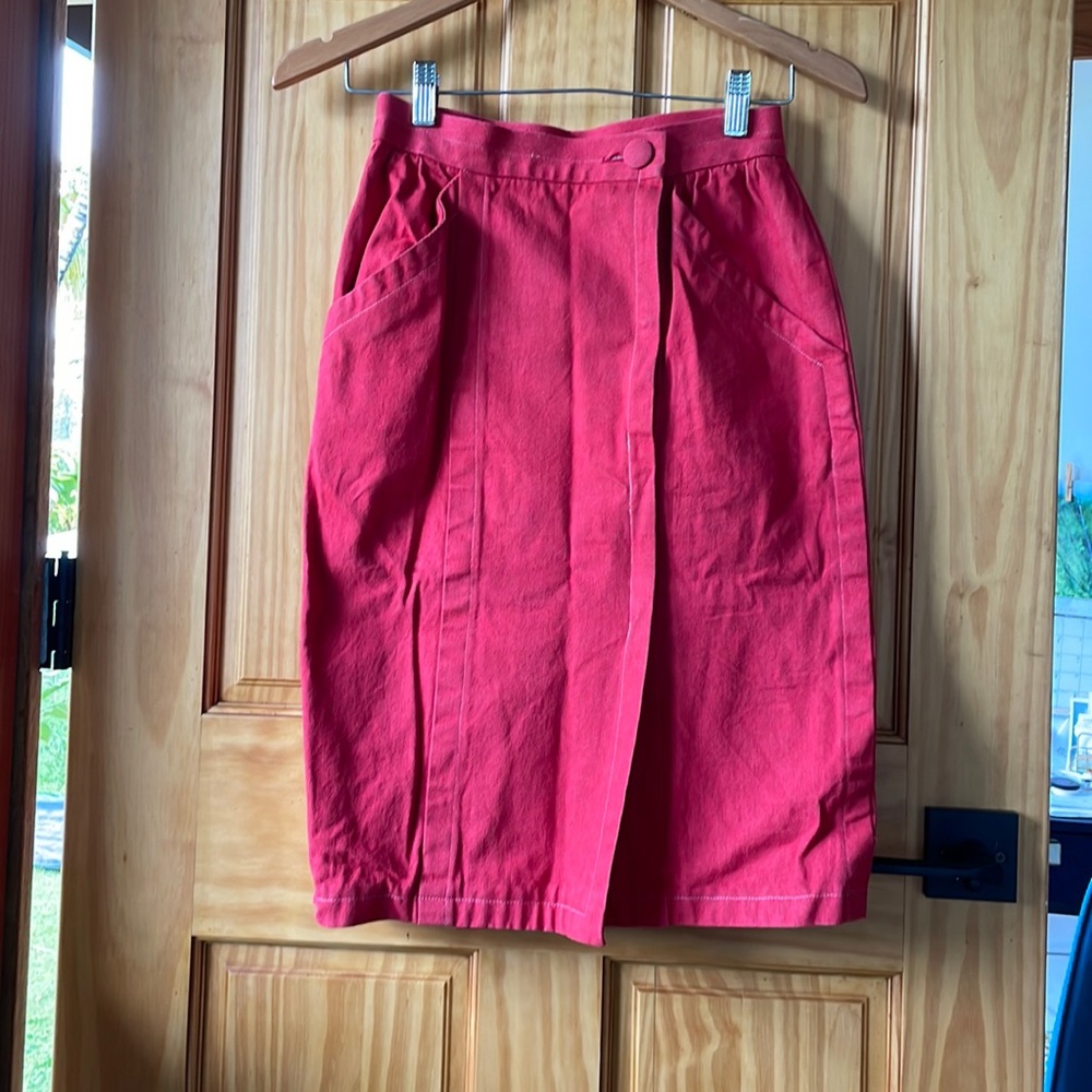 Red denim YSL pencil skirt